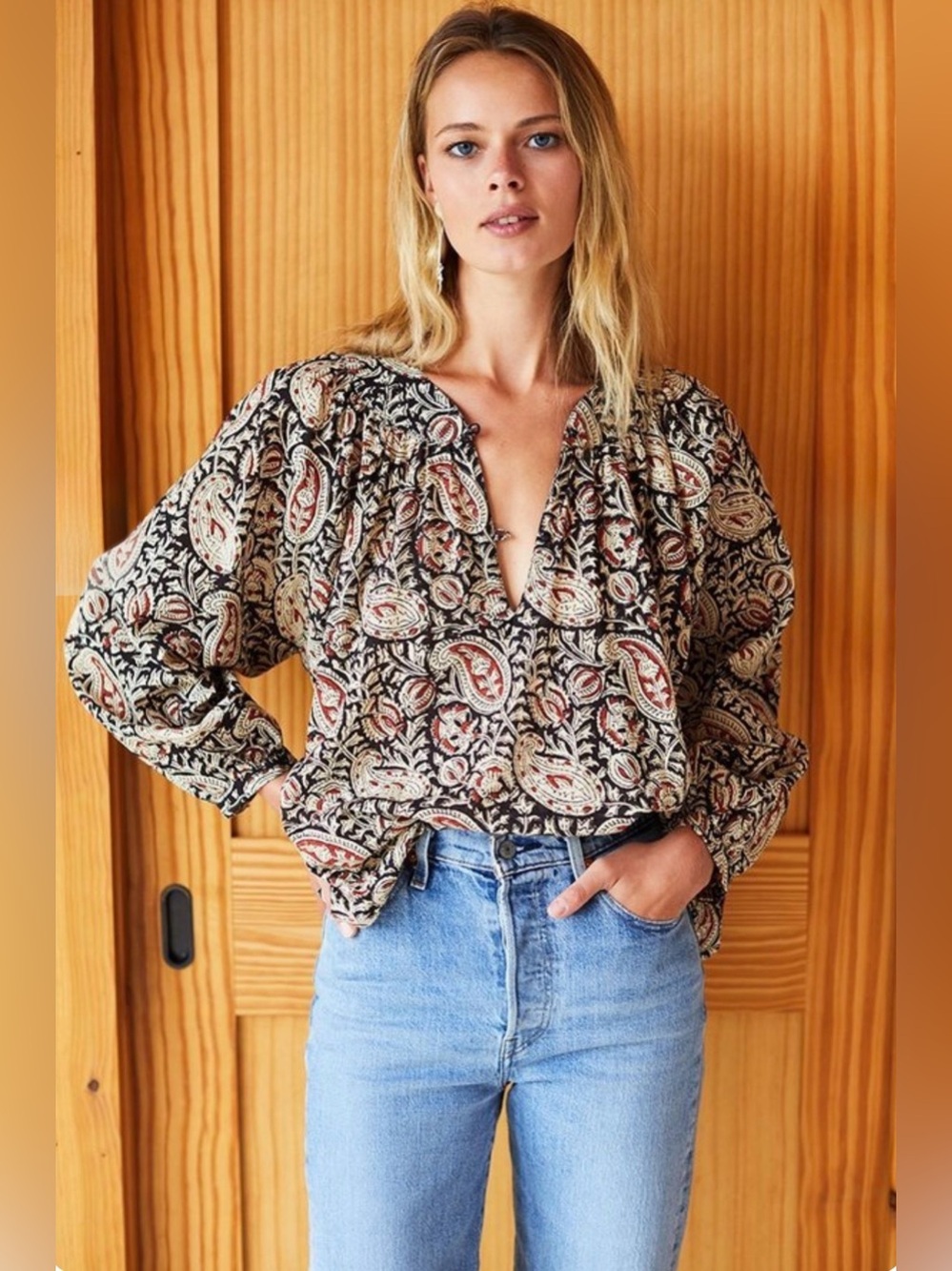 EMERSON FRY Olympia Blouse in Paisley Black/clay